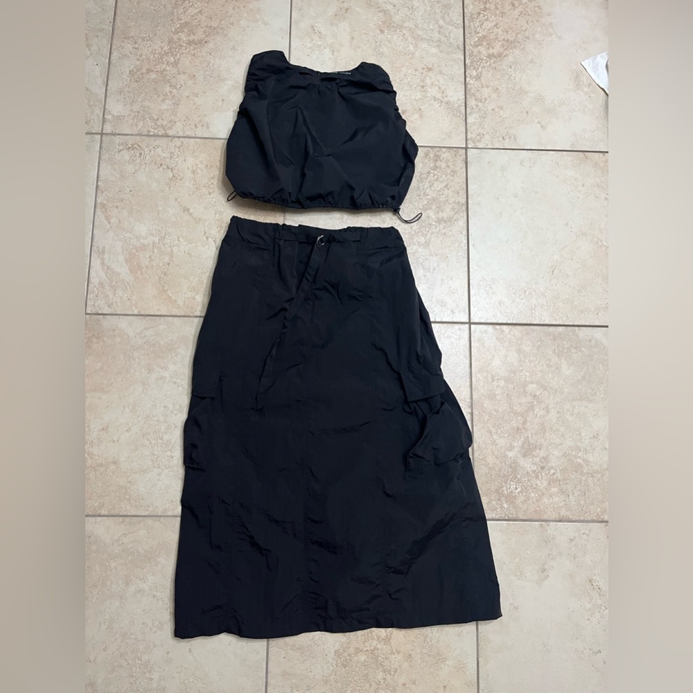 Zara Black Women's Nylon Skirt and Top Set